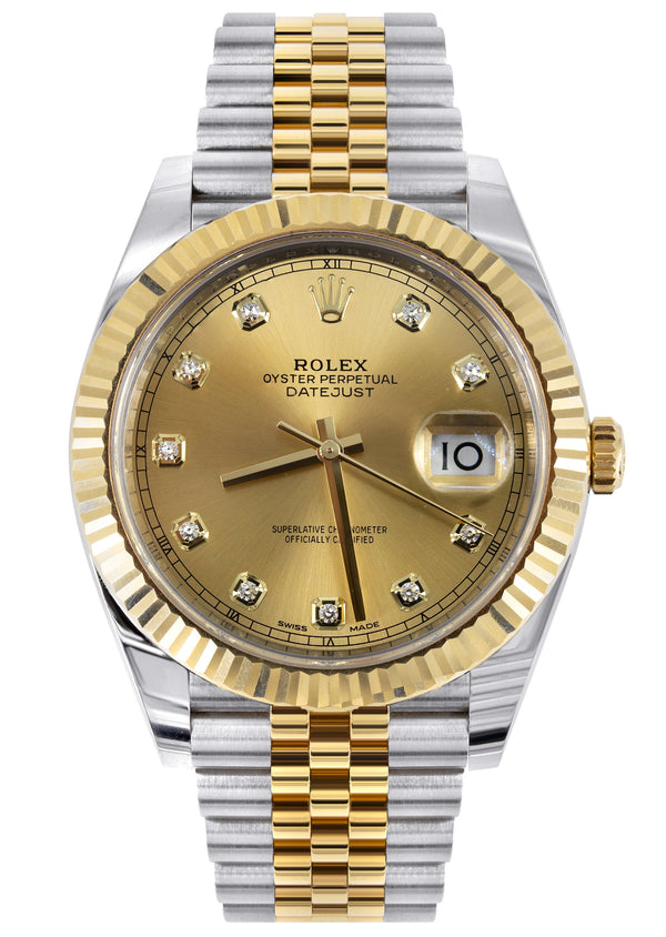 ROLEX DATEJUST 41 MM | 18K YELLOW GOLD & STEEL WATCH | JUBILEE BAND | DIAMOND CHAMPAGNE DIAL