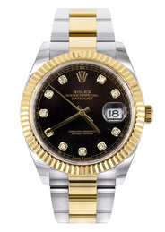ROLEX DATEJUST 41 MM | 18K YELLOW GOLD & STEEL WATCH | OYSTER BAND | DIAMOND BLACK DIAL