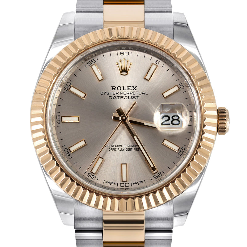 ROLEX DATEJUST 41 MM | 18K ROSE GOLD & STEEL WATCH | JUBILEE BAND | SUNDUST INDEX