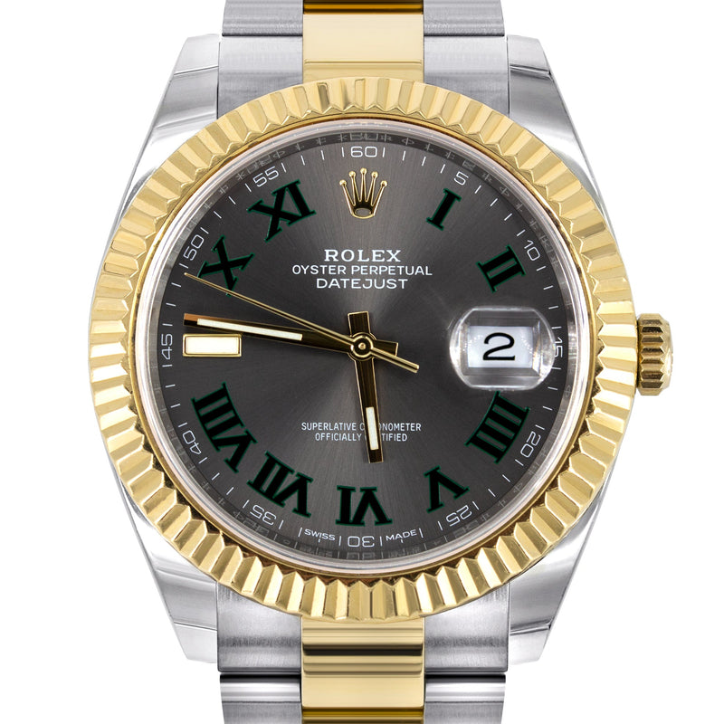 ROLEX DATEJUST 41 MM | 18K YELLOW GOLD & STEEL WATCH | OYSTER BAND | SLATE WIMBLEDON DIAL