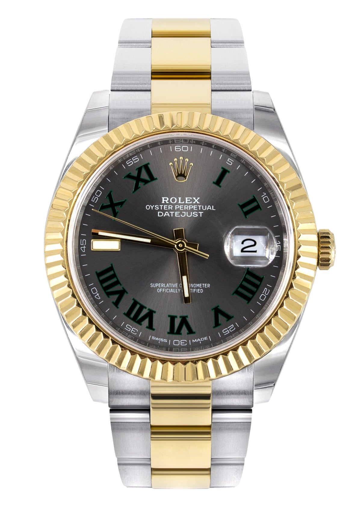ROLEX DATEJUST 41 MM | 18K YELLOW GOLD & STEEL WATCH | OYSTER BAND | SLATE WIMBLEDON DIAL