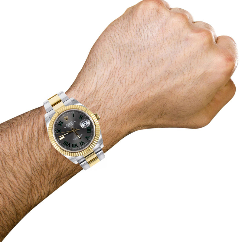 ROLEX DATEJUST 41 MM | 18K YELLOW GOLD & STEEL WATCH | OYSTER BAND | SLATE WIMBLEDON DIAL