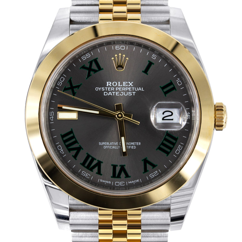 ROLEX DATEJUST 41 MM | 18K YELLOW GOLD & STEEL WATCH | JUBILEE BAND | SLATE WIMBLEDON DIAL