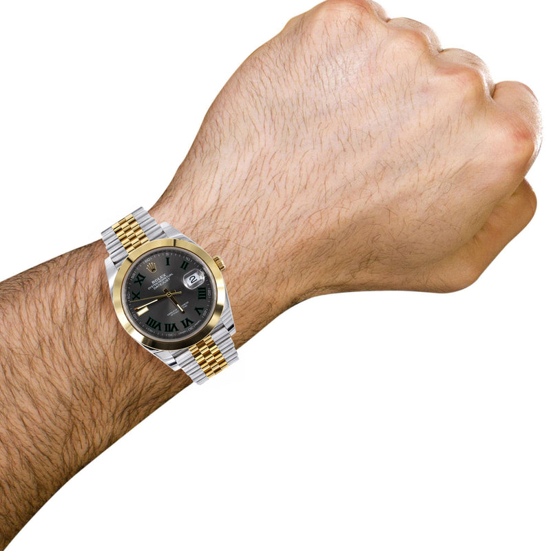 ROLEX DATEJUST 41 MM | 18K YELLOW GOLD & STEEL WATCH | JUBILEE BAND | SLATE WIMBLEDON DIAL