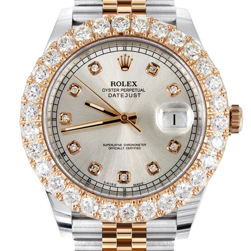 ROLEX DATEJUST 41 MM | 18K ROSE GOLD & STEEL WATCH | JUBILEE BAND | 5.00 CT DIAMOND BEZEL