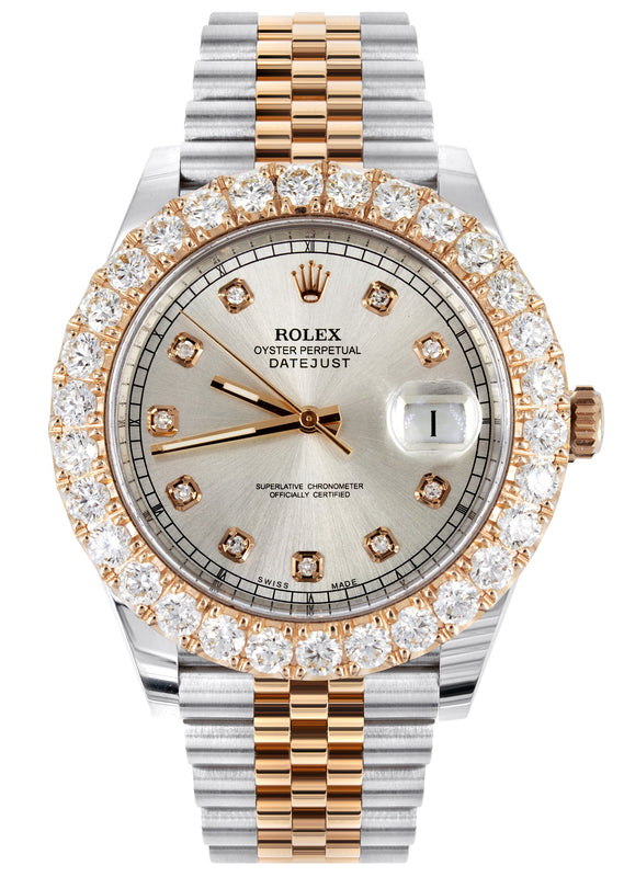ROLEX DATEJUST 41 MM | 18K ROSE GOLD & STEEL WATCH | JUBILEE BAND | 5.00 CT DIAMOND BEZEL