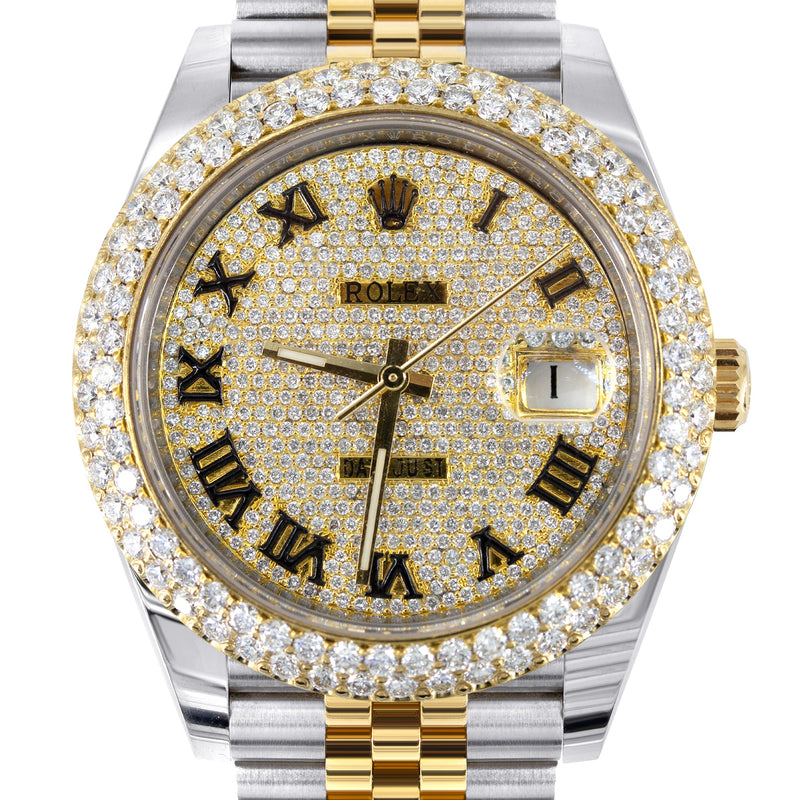 ROLEX DATEJUST 41 MM | 18K YELLOW GOLD & STEEL WATCH | JUBILEE BAND | 5.00 CT TWO ROW BEZEL