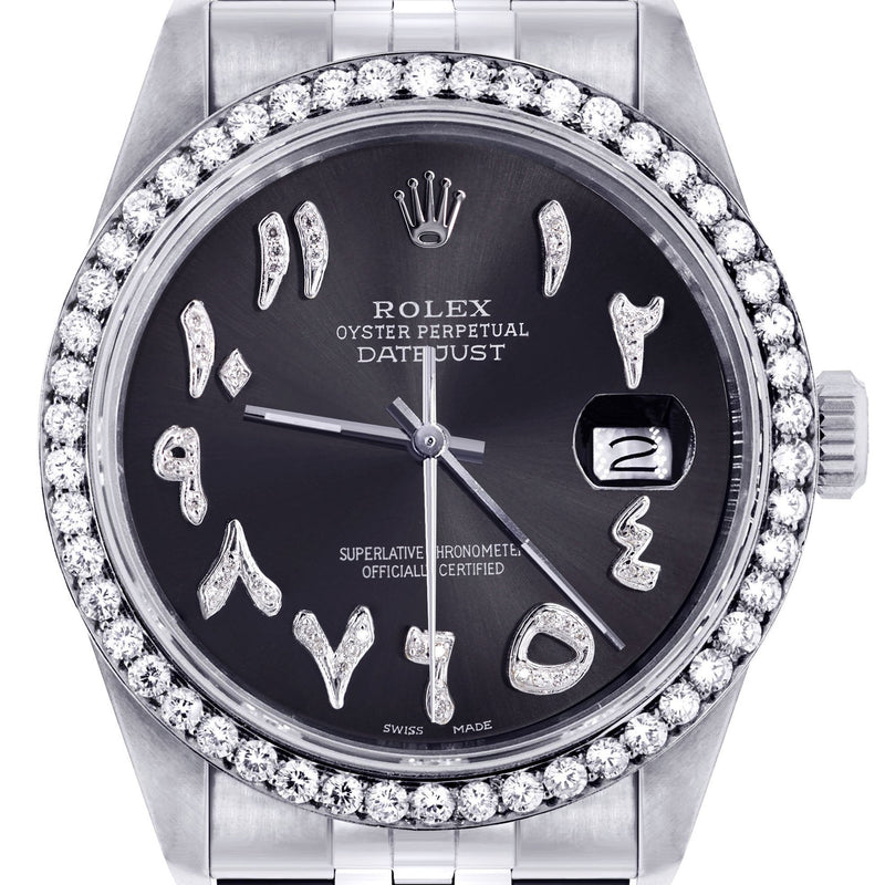Womens Rolex Datejust Watch 16200 | 36 MM | Custom Arabic Diamond Dial | Jubilee Band | Diamond Bezel