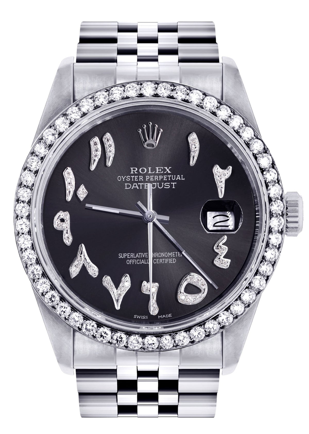 Womens Rolex Datejust Watch 16200 | 36 MM | Custom Arabic Diamond Dial | Jubilee Band | Diamond Bezel