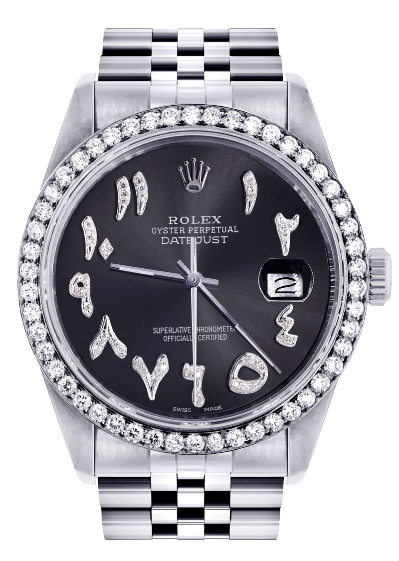 Womens Rolex Datejust Watch 16200 | 36 MM | Custom Arabic Diamond Dial | Jubilee Band | Diamond Bezel