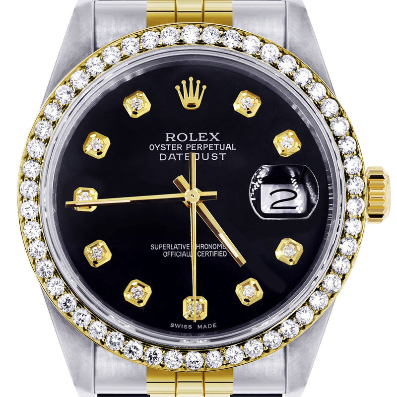 Womens Gold Rolex  Datejust Watch 16233 | 36Mm | Black Dial | Jubilee Band