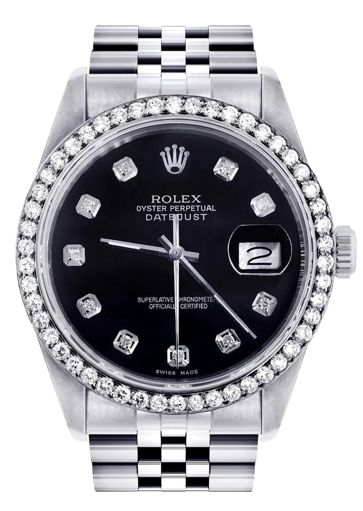 Rolex Datejust Watch 16014 for Men| 36M | Diamond Black Dial | Jubilee Band