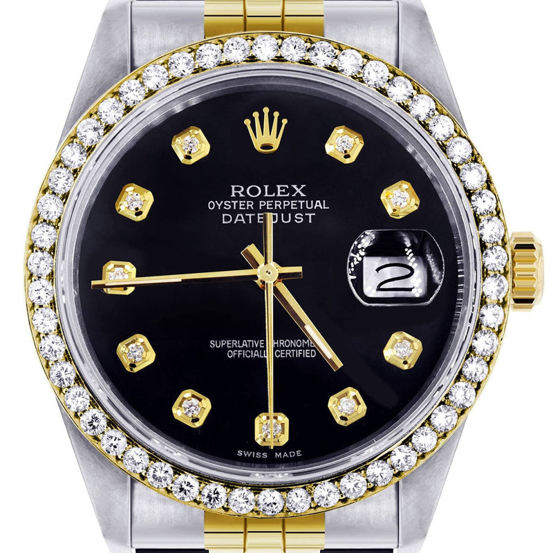 Gold Rolex Datejust Watch 16233 for Men | 36Mm | Black Dial | Jubilee Band