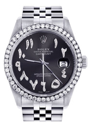 Diamond Mens Rolex Datejust Watch 16200 | 36 MM | Custom Arabic Diamond Dial | Jubilee Band | Diamond Bezel