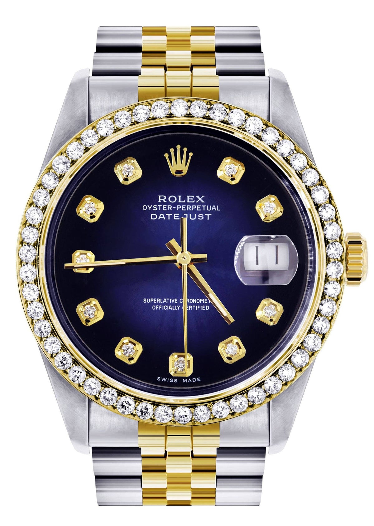 Diamond Gold Rolex Watch For Men 16233 | 36Mm | Blue Dial | Jubilee Band