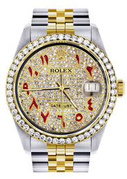 Diamond Gold Rolex Watch For Men 16233 | 36Mm | Custom Red Arabic Full Diamond Dial | Jubilee Band