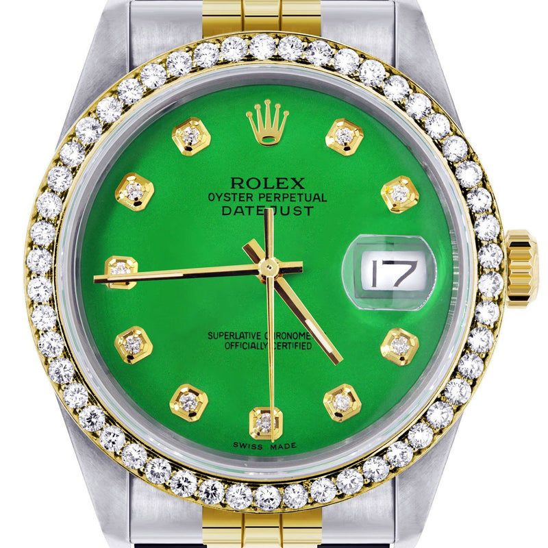 Womens Gold Rolex Datejust Watch 16233 | 36Mm | Green Dial | Jubilee Band