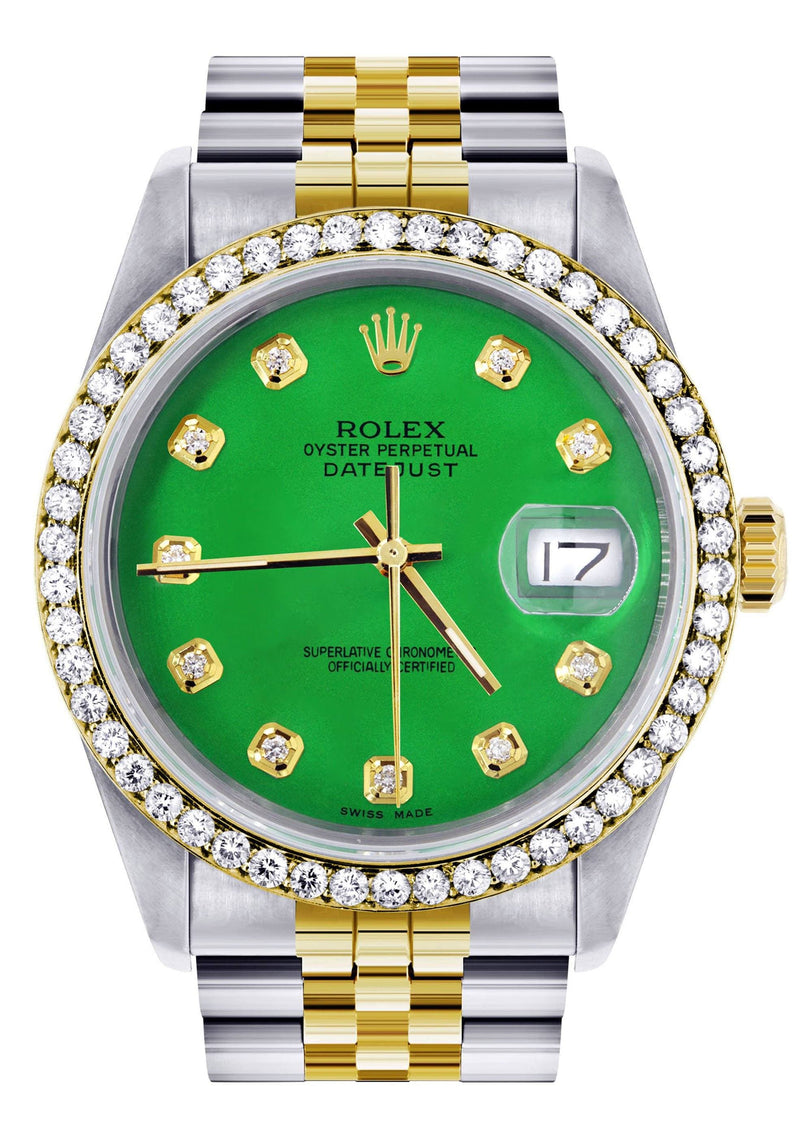 Gold Rolex Datejust Watch 16233 for Men | 36Mm | Green Dial | Jubilee Band