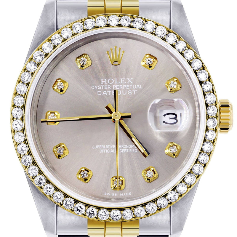 Diamond Rolex Mens Watch Datejust 16233 | 36Mm | Grey Dial | Jubilee Band