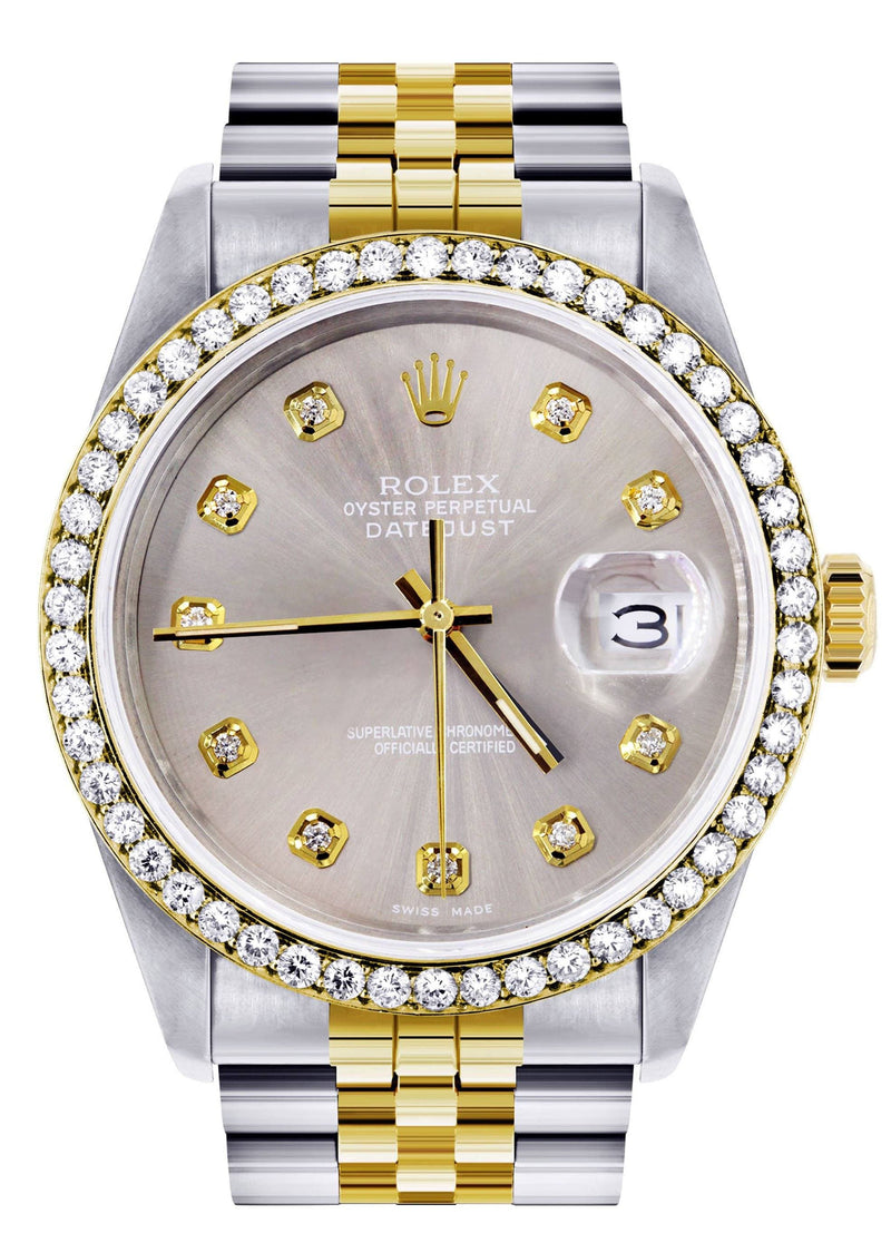 Diamond Rolex Mens Watch Datejust 16233 | 36Mm | Grey Dial | Jubilee Band
