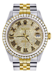 Diamond Gold Rolex Watch For Men 16233 | 36MM | Full Diamond Roman Dial | Jubilee Band