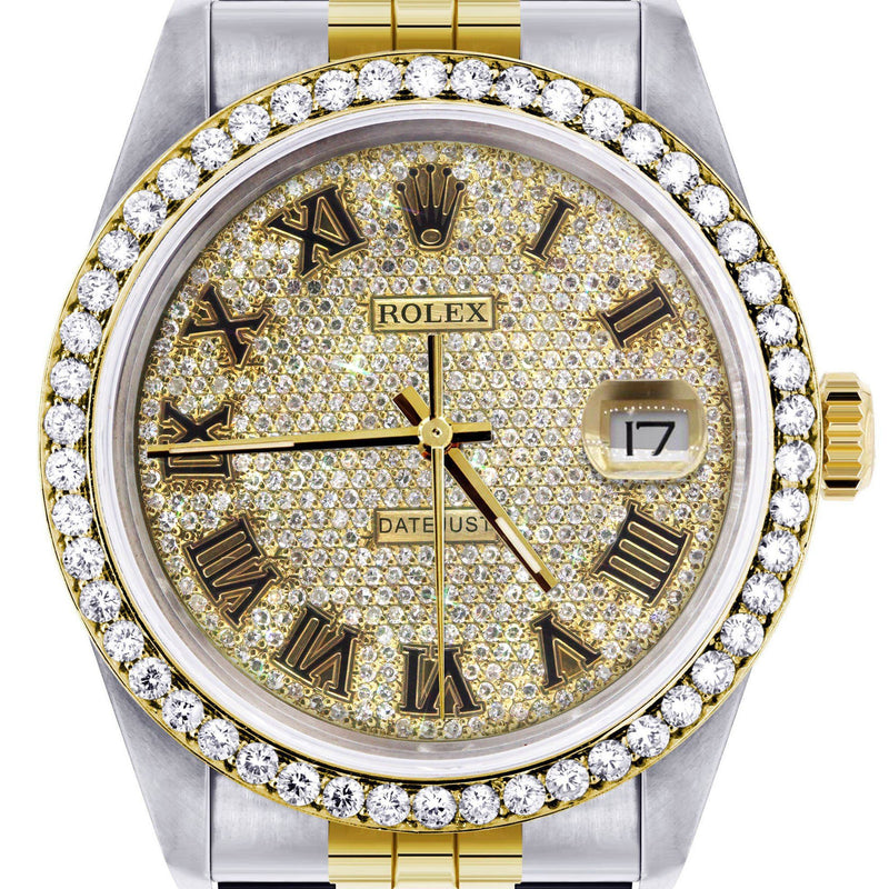 Womens Gold Rolex Watch 16233 | 36MM | Full Diamond Roman Dial | Jubilee Band