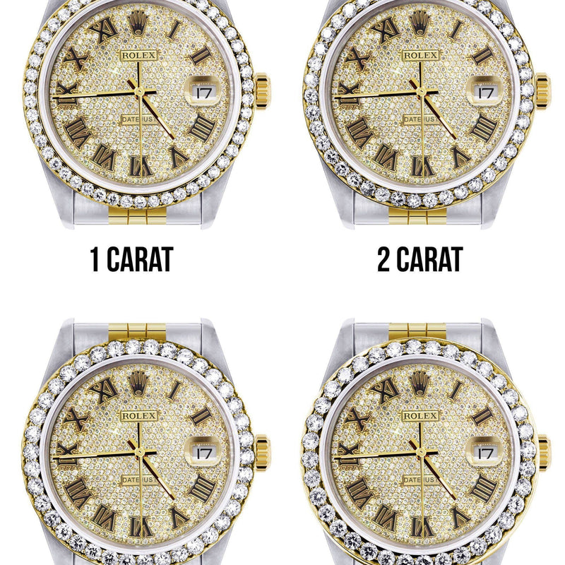 116233 | Hidden Clasp | Diamond Gold Rolex Watch For Men | 36MM | Full Diamond Roman Dial | Jubilee Band