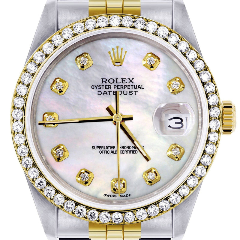 Diamond Gold Rolex Watch For Men 16233 | 36Mm | White Mother Of Pearl  | Jubilee Band