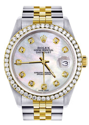 Diamond Gold Rolex Watch For Men 16233 | 36Mm | White Mother Of Pearl  | Jubilee Band