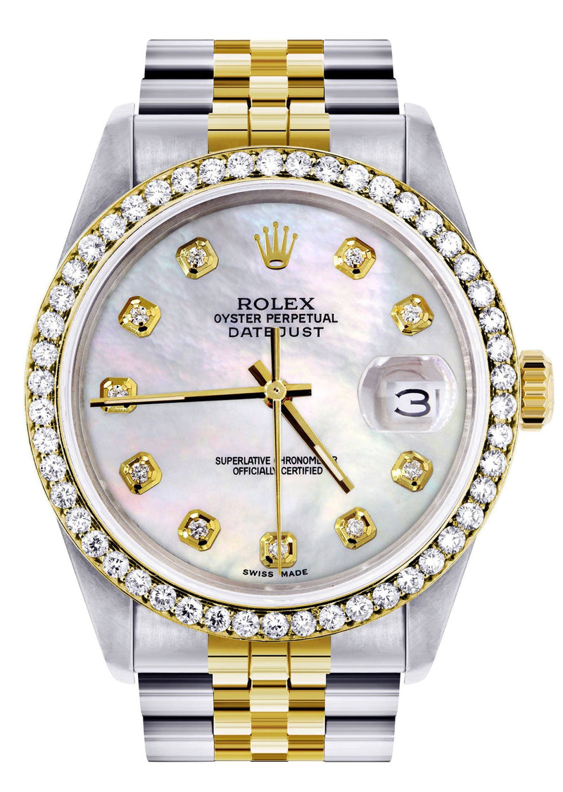 Diamond Gold Rolex Watch For Men 16233 | 36Mm | White Mother Of Pearl  | Jubilee Band