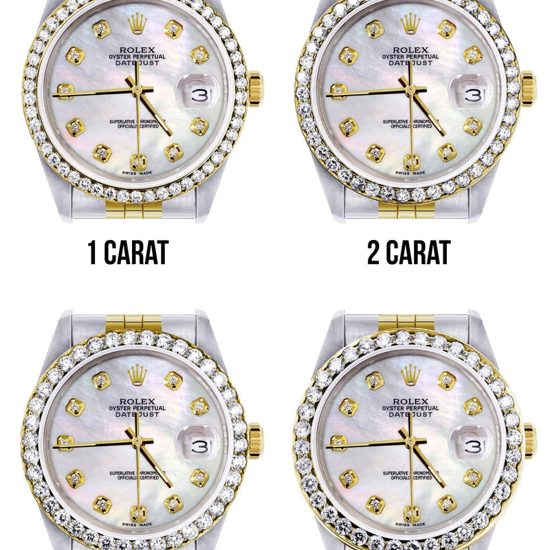 116233 | Hidden Clasp | Diamond Gold Rolex Watch For Men | 36Mm | White Mother Of Pearl  | Jubilee Band