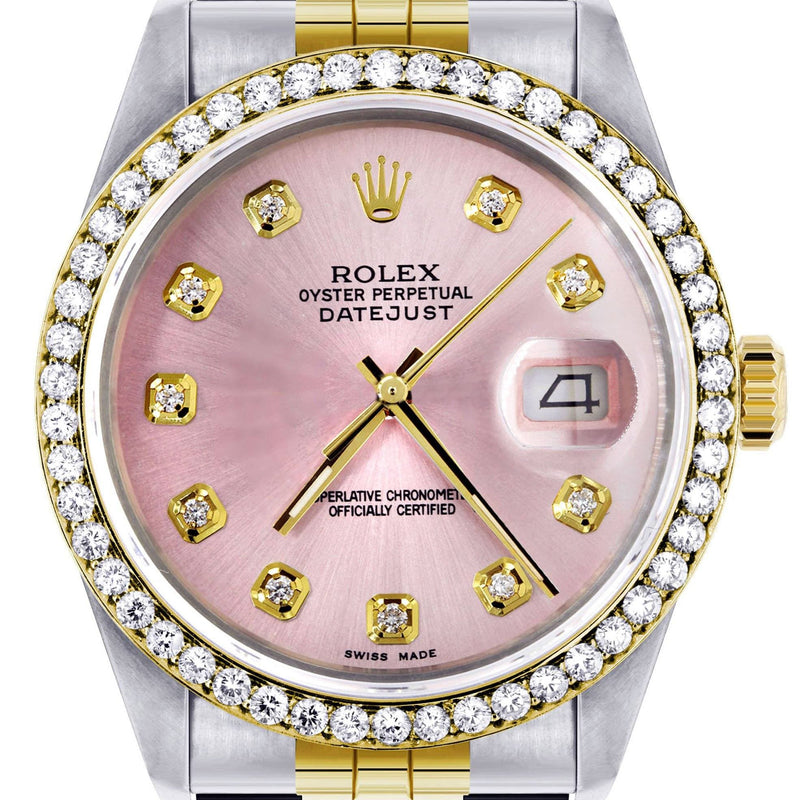 Gold Rolex Datejust  Watch 16233 for Men | 36Mm | Pink Dial | Jubilee Band