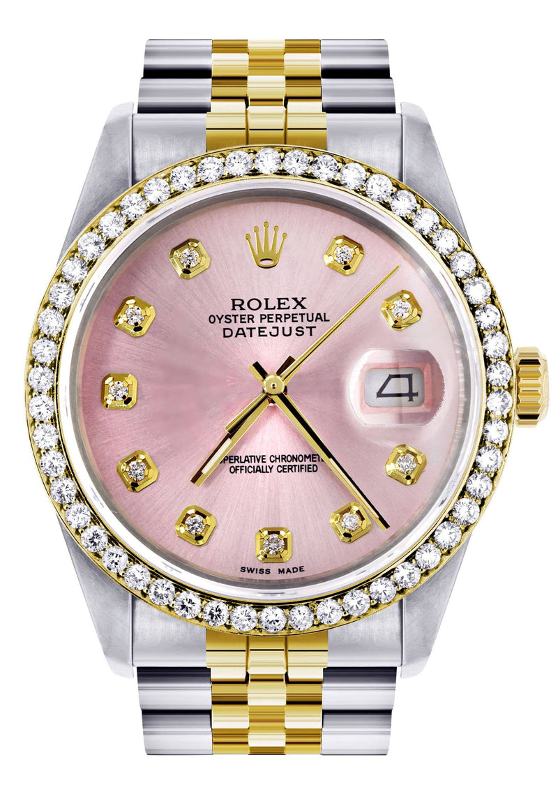 Gold Rolex Datejust  Watch 16233 for Men | 36Mm | Pink Dial | Jubilee Band