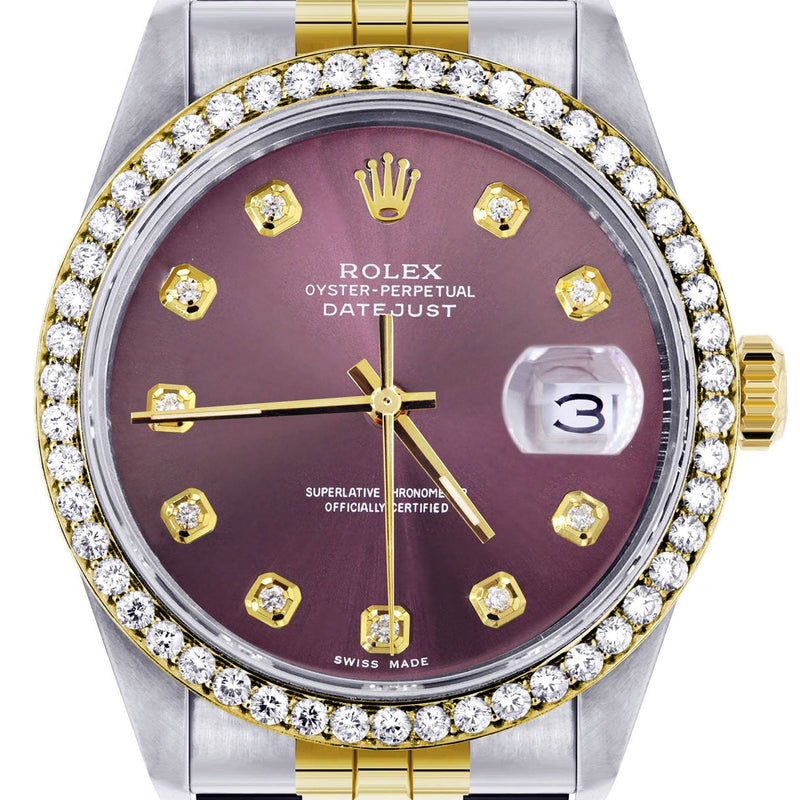 Diamond Rolex Datejust Watch for Men 16233 | 36Mm | Purple Dial | Jubilee Band