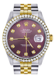Diamond Rolex Datejust Watch for Men 16233 | 36Mm | Purple Dial | Jubilee Band