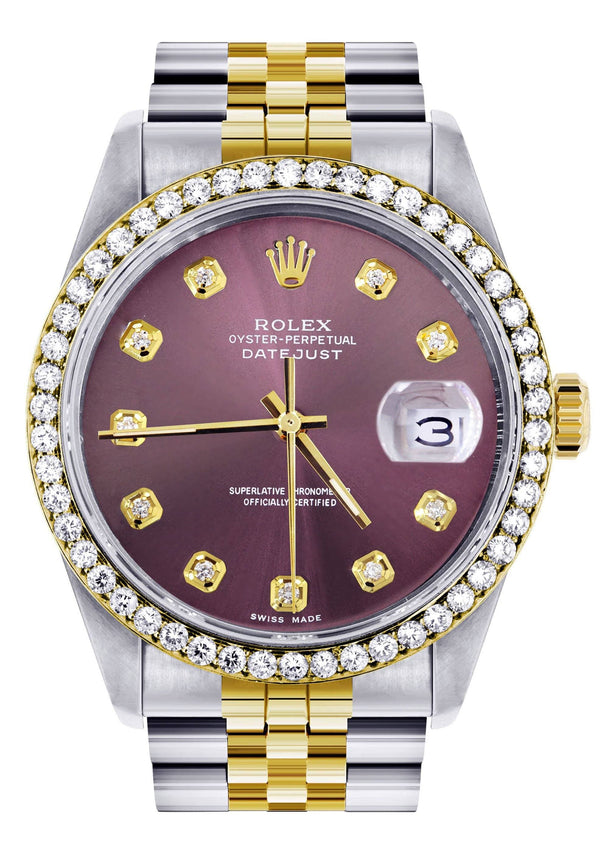 Diamond Rolex Datejust Watch for Men 16233 | 36Mm | Purple Dial | Jubilee Band
