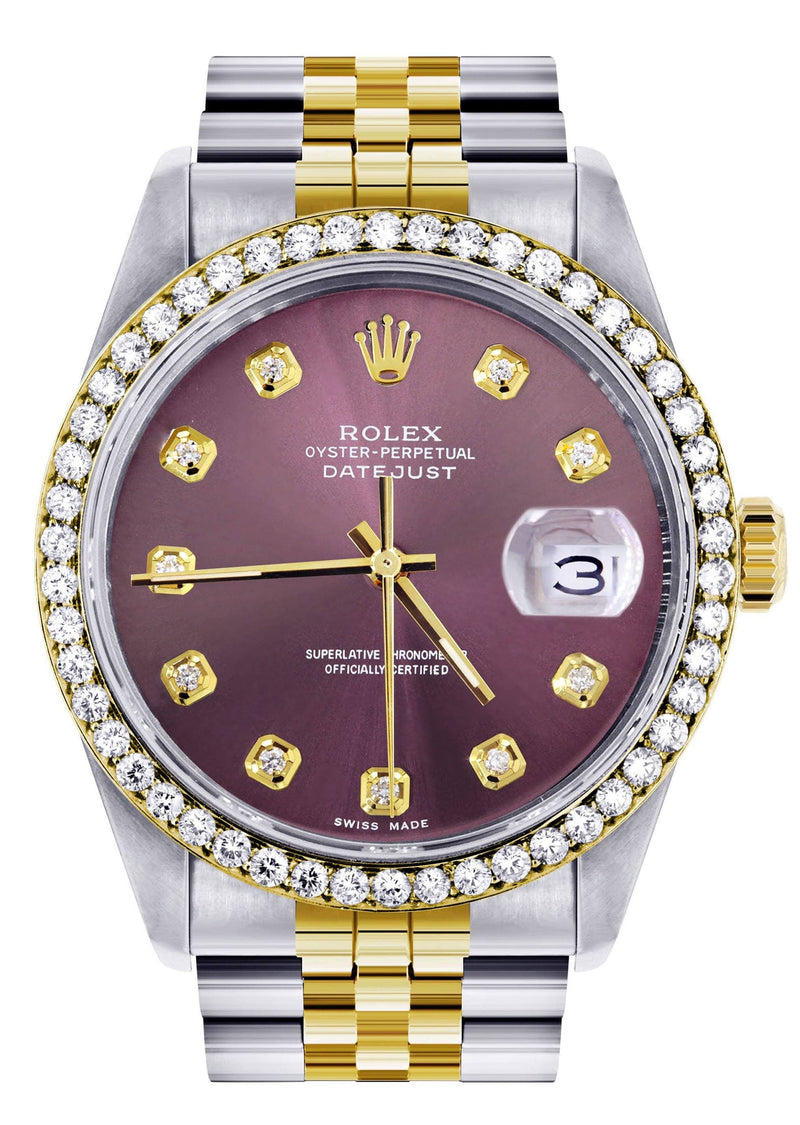 Diamond Rolex Datejust Watch for Men 16233 | 36Mm | Purple Dial | Jubilee Band