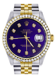 Diamond Gold Rolex Watch For Men 16233 | 36Mm | Royal Blue Dial | Jubilee Band