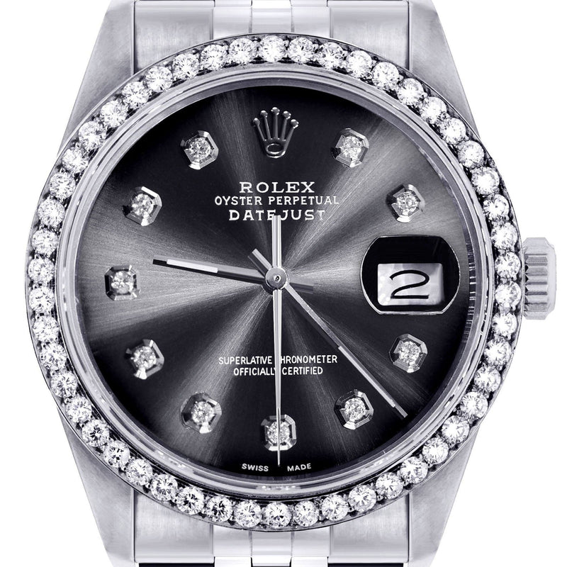 Diamond Rolex Datejust  Watch | 36Mm | Dark Grey Diamond Dial | Jubilee Band
