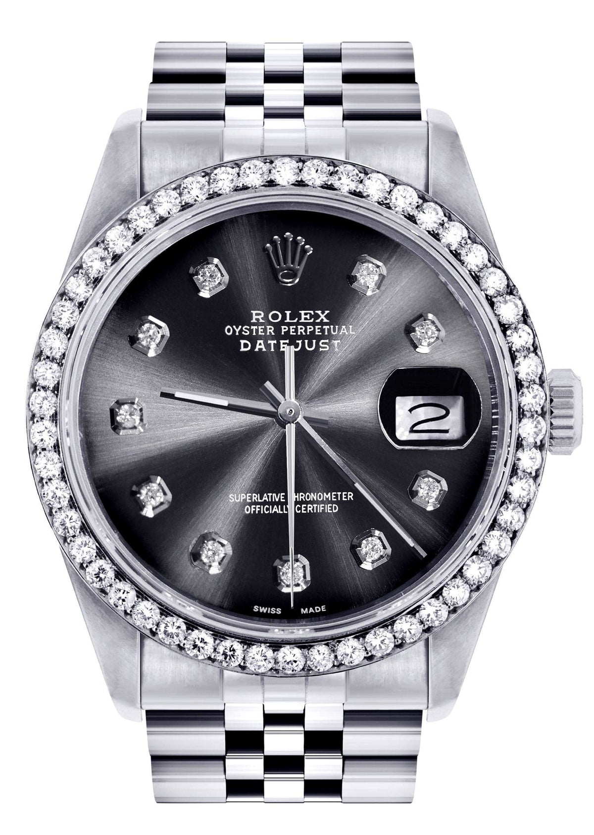 Diamond Rolex Datejust  Watch | 36Mm | Dark Grey Diamond Dial | Jubilee Band