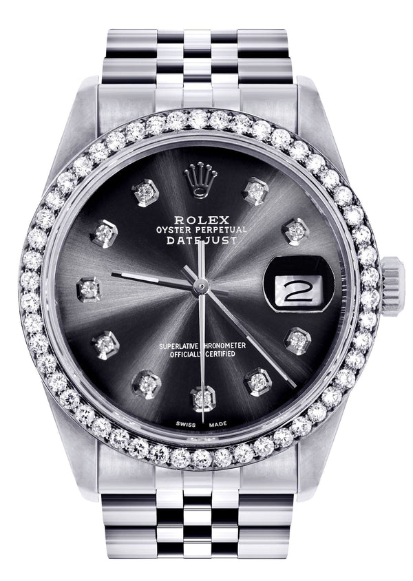 Diamond Rolex Datejust  Watch | 36Mm | Dark Grey Diamond Dial | Jubilee Band