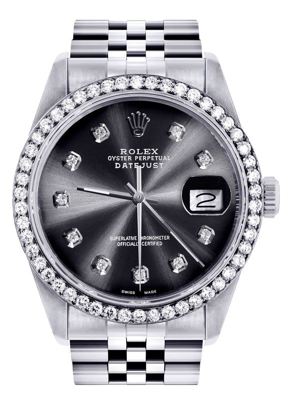 Diamond Rolex Datejust  Watch | 36Mm | Dark Grey Diamond Dial | Jubilee Band