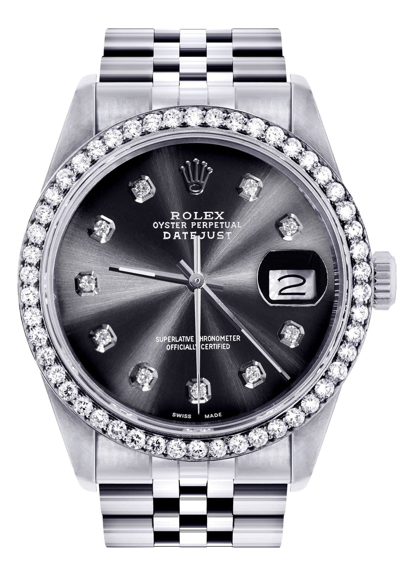 Diamond Mens Rolex Datejust Watch 16200 | 36Mm | Graphite Diamond Dial | Jubilee Band