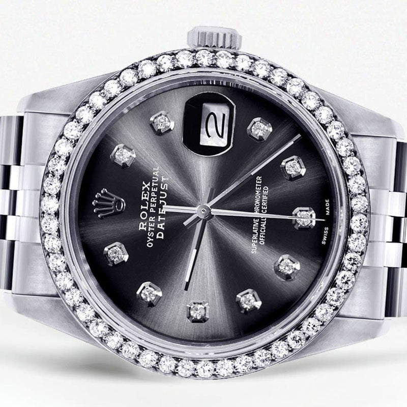Diamond Rolex Datejust  Watch | 36Mm | Dark Grey Diamond Dial | Jubilee Band