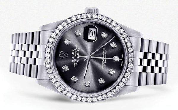 Diamond Rolex Datejust  Watch | 36Mm | Dark Grey Diamond Dial | Jubilee Band