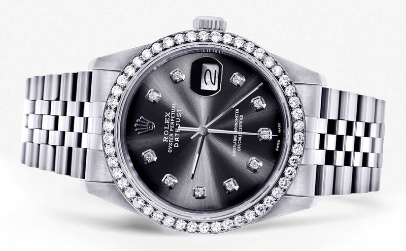 Diamond Rolex Datejust  Watch | 36Mm | Dark Grey Diamond Dial | Jubilee Band