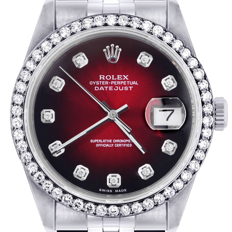 Rolex Datejust Watch | 16200  | 36MM | Red Dial | Jubilee Band | Stainless Steel