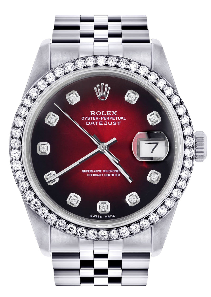 Rolex Datejust Watch | 16200  | 36MM | Red Dial | Jubilee Band | Stainless Steel