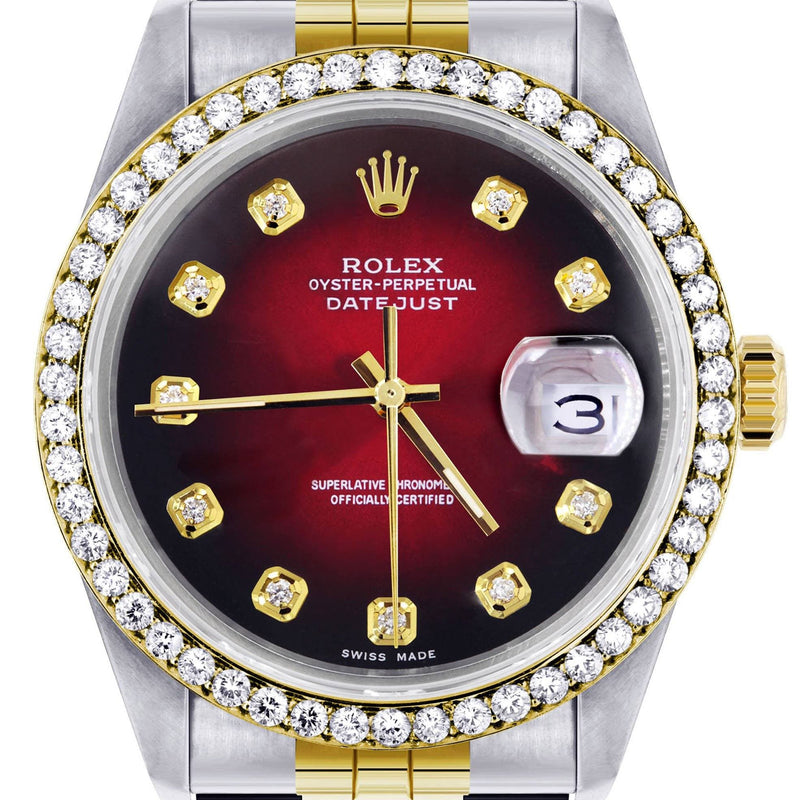 Gold Rolex Datejust Watch 16233 for Men | 36Mm | Red Dial | Jubilee Band