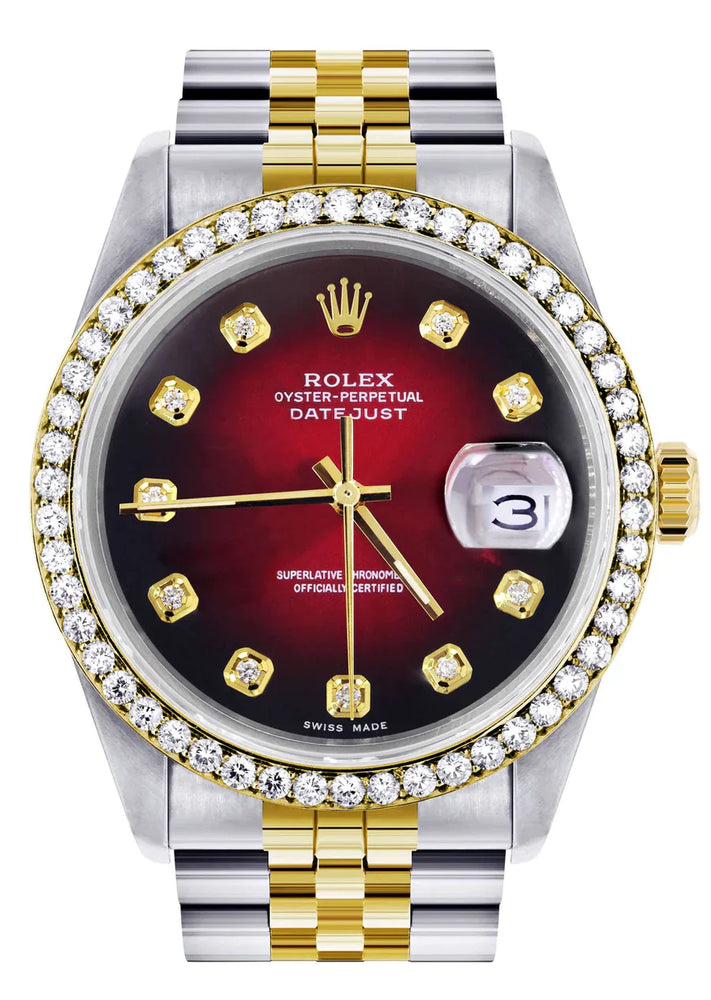 Rolex Datejust Watch 16013 for Men | 36MM | Diamond Red Dial | Jubilee Band